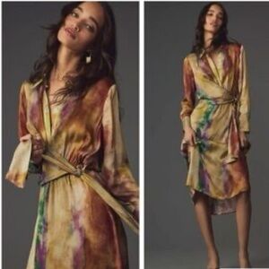 By Anthropologie Long-Sleeve Tie-Front Mini Shirt Dress XXS